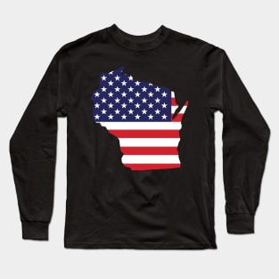 Wisconsin State Shaped Flag Background Long Sleeve T-Shirt